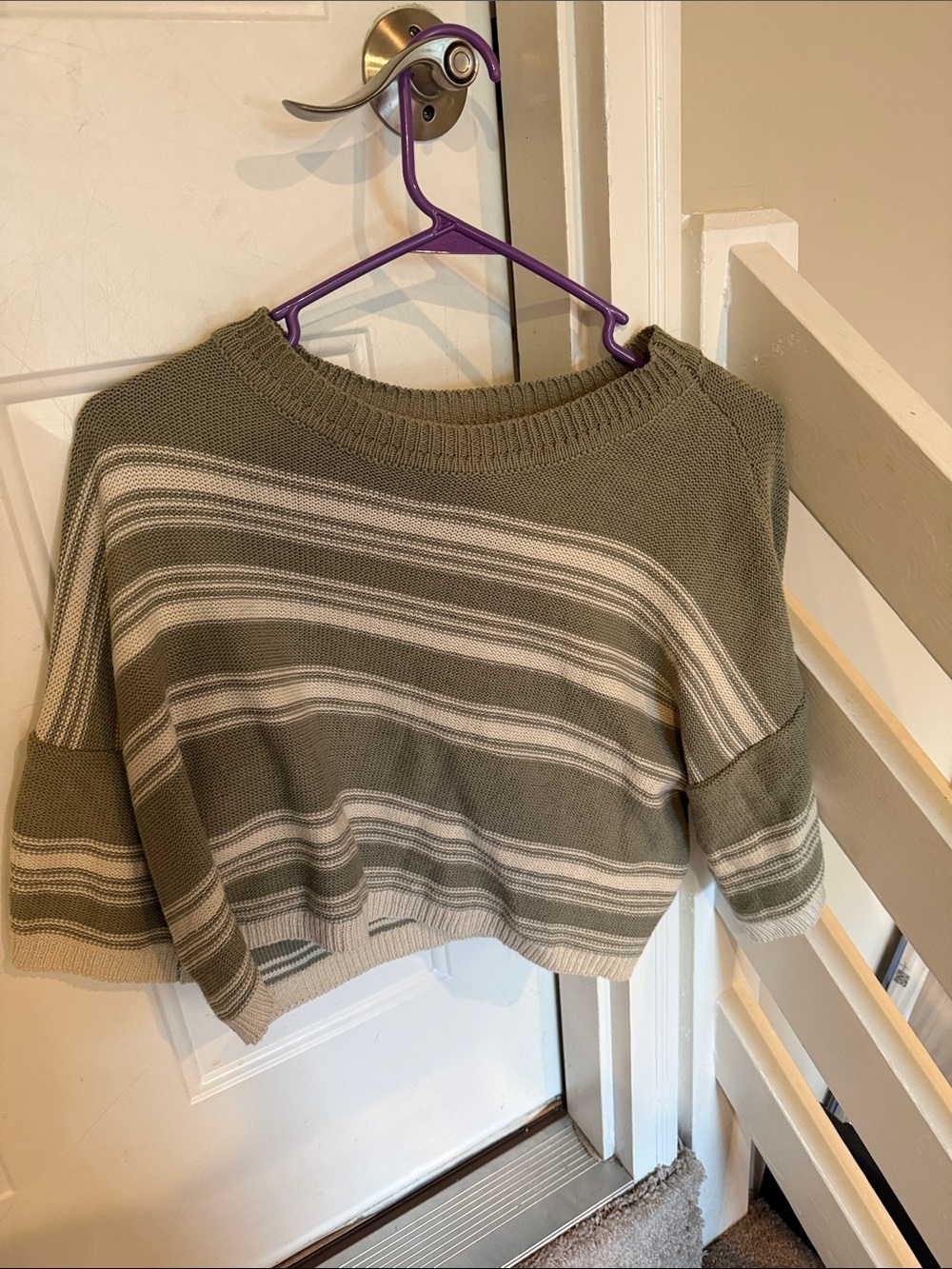Cozy Olive & Cream Striped Crewneck Sweater